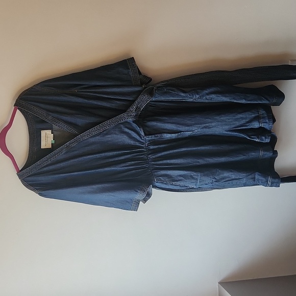 Anthropologie Pilcro & The Letterpress Romper Denim Shorts Jumper Wrap Sz 24W - Picture 2 of 11